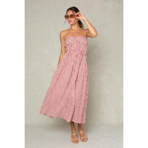 NWT ISLA Peyton Strapless Midi Dress - Color: RED MULTI